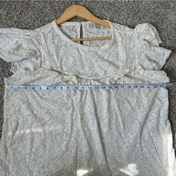 LOFT OffWhite Cream Floral Lace Ruffle Blouse Casual Formal Neutral XXL - Picture 5 of 6